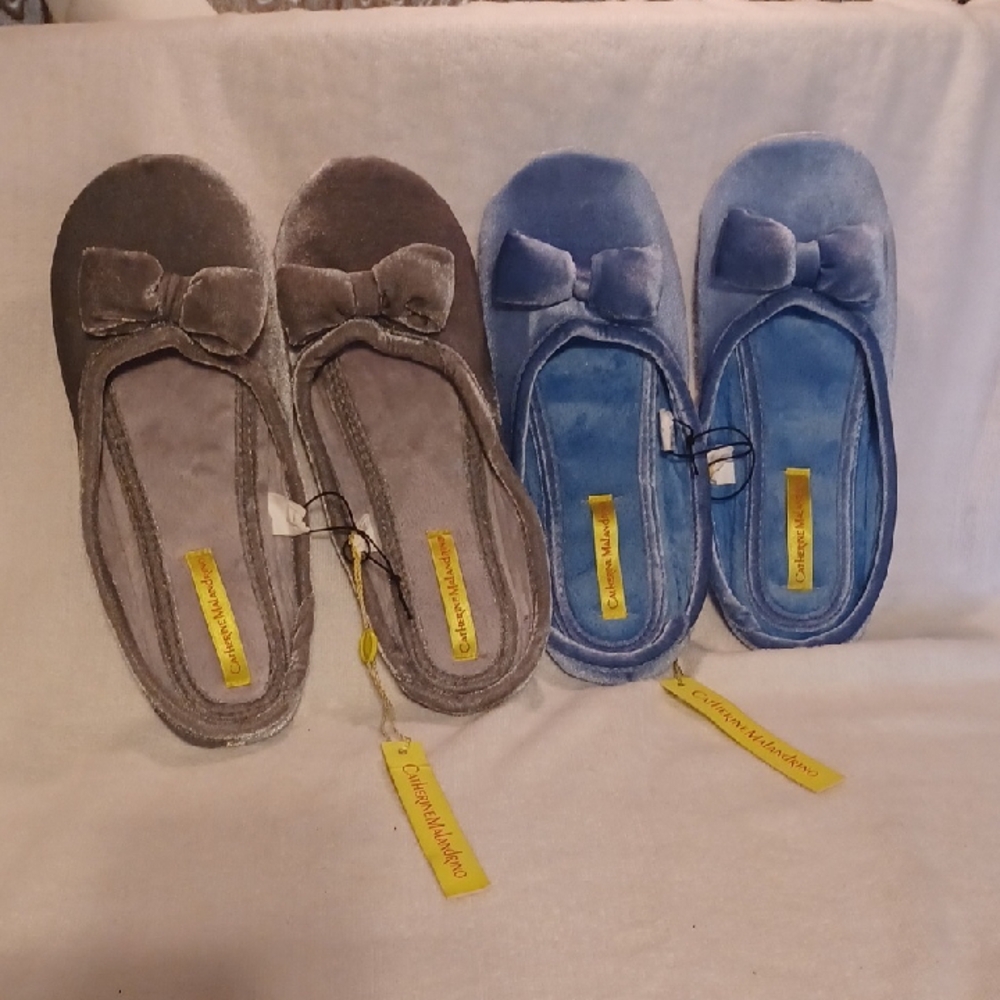 Catherine Malandrino Gray And Blue Velvet Slippers Size 9-10